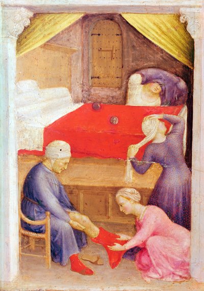 St. Nikolaus und die drei armen Jungfrauen, Detail vom Predellapanel des Quaratesi-Altars, 1425 von Gentile da Fabriano